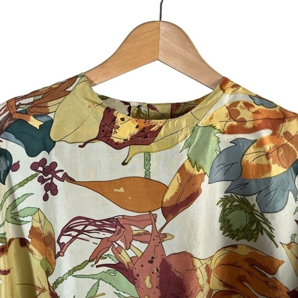 VINTAGE OSCAR DE LA RENTA Silk Fall Harvest Leaf Allover Print Short Sleeve Top - Picture 4 of 11